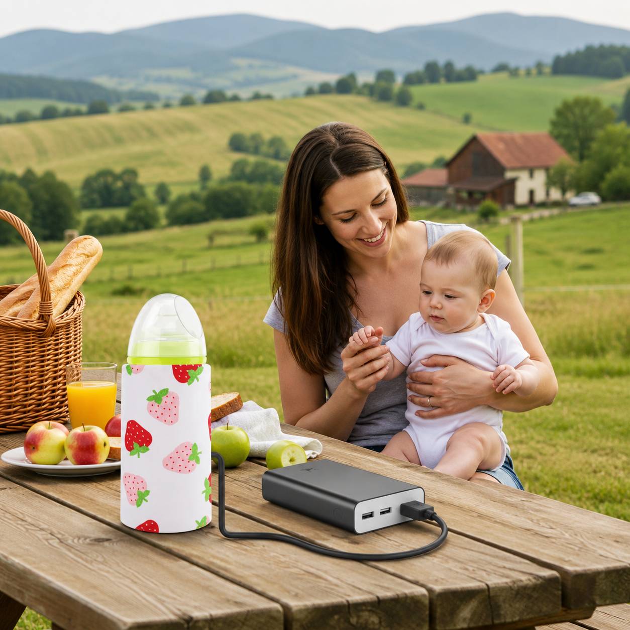 chauffe biberon nomade usb motif fraise pour chauffer biberon bebe partout
