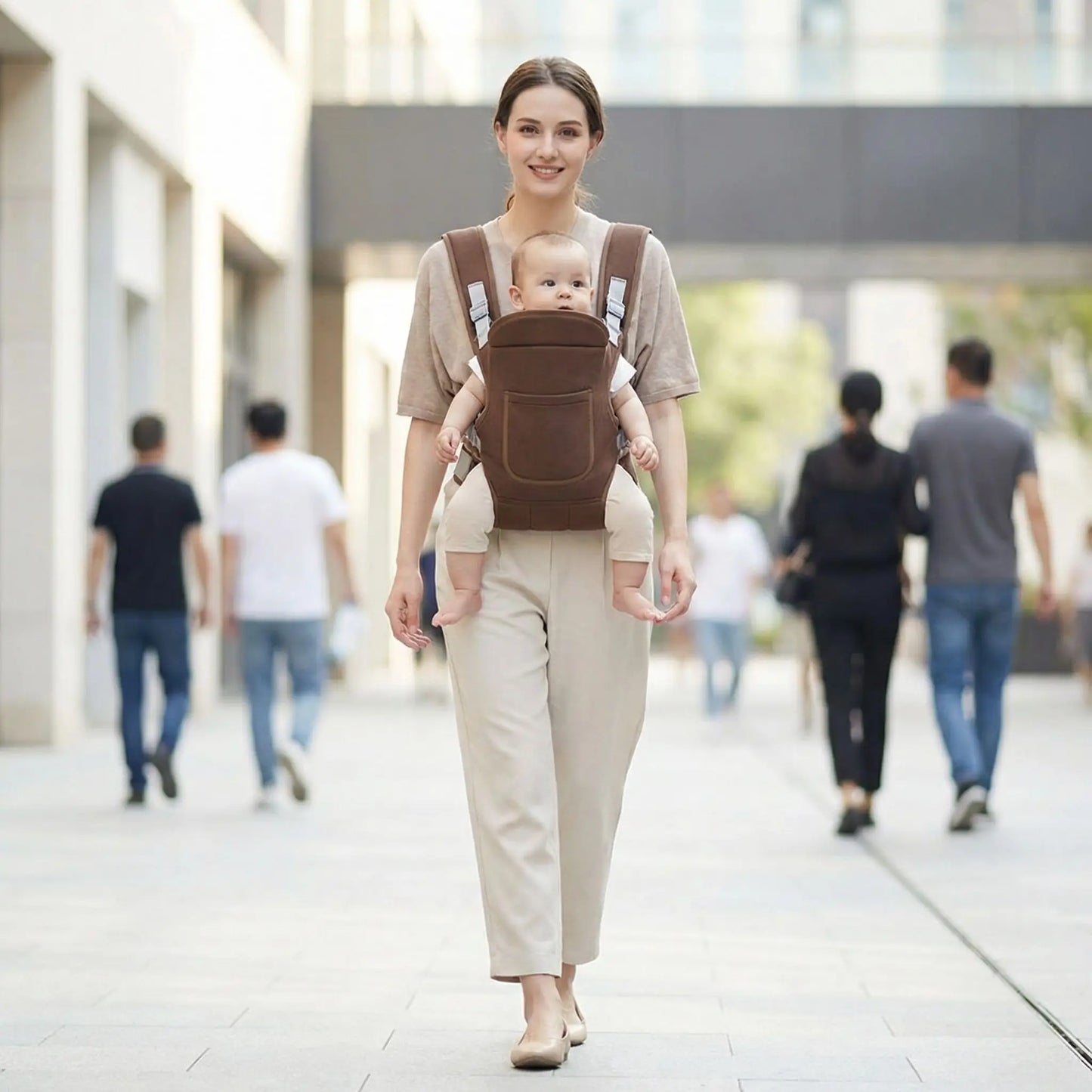 porte bebe ergonomique compact marron portage face au monde en ville