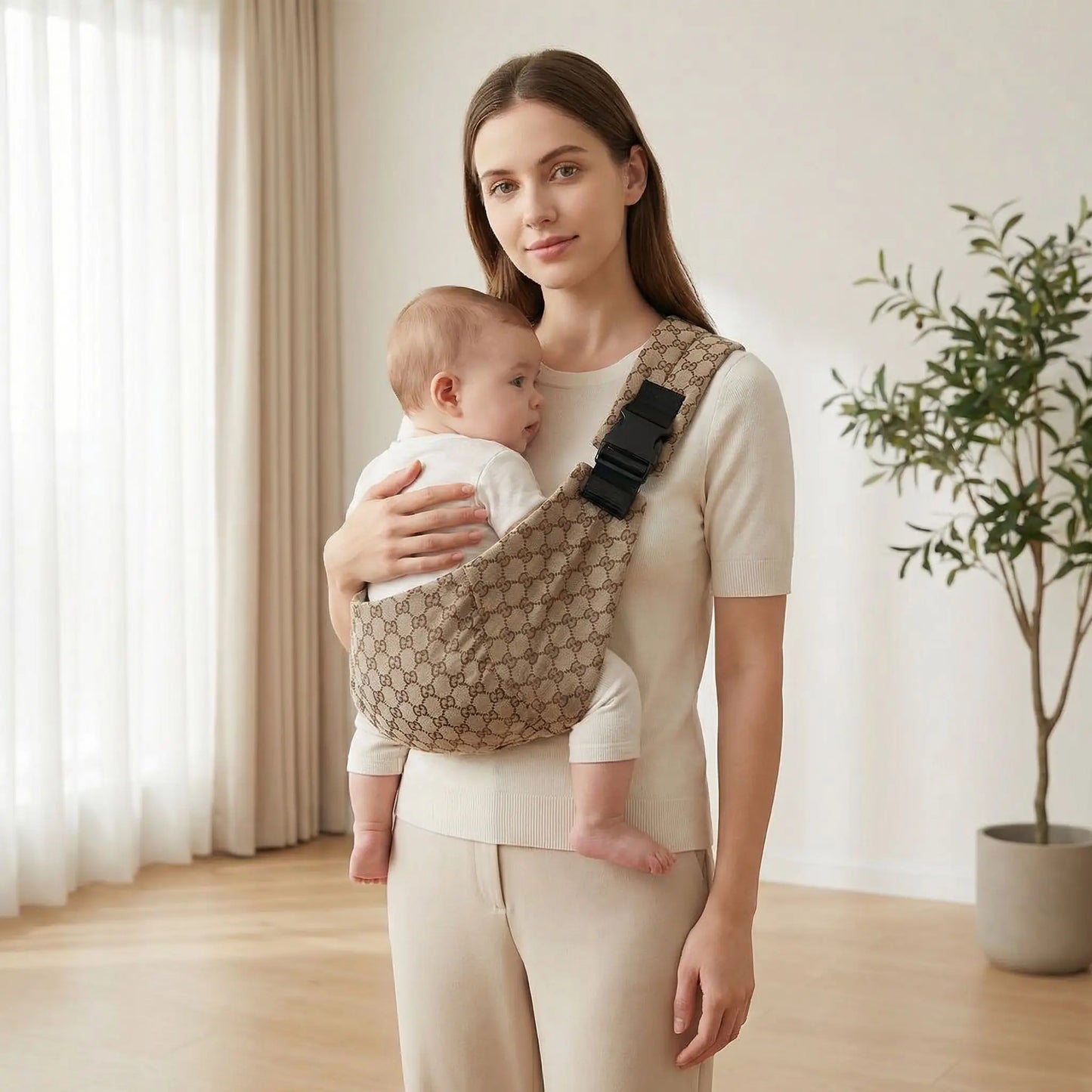 porte bebe hanche lateral assise large porte en interieur par une maman avec bebe en position stable
