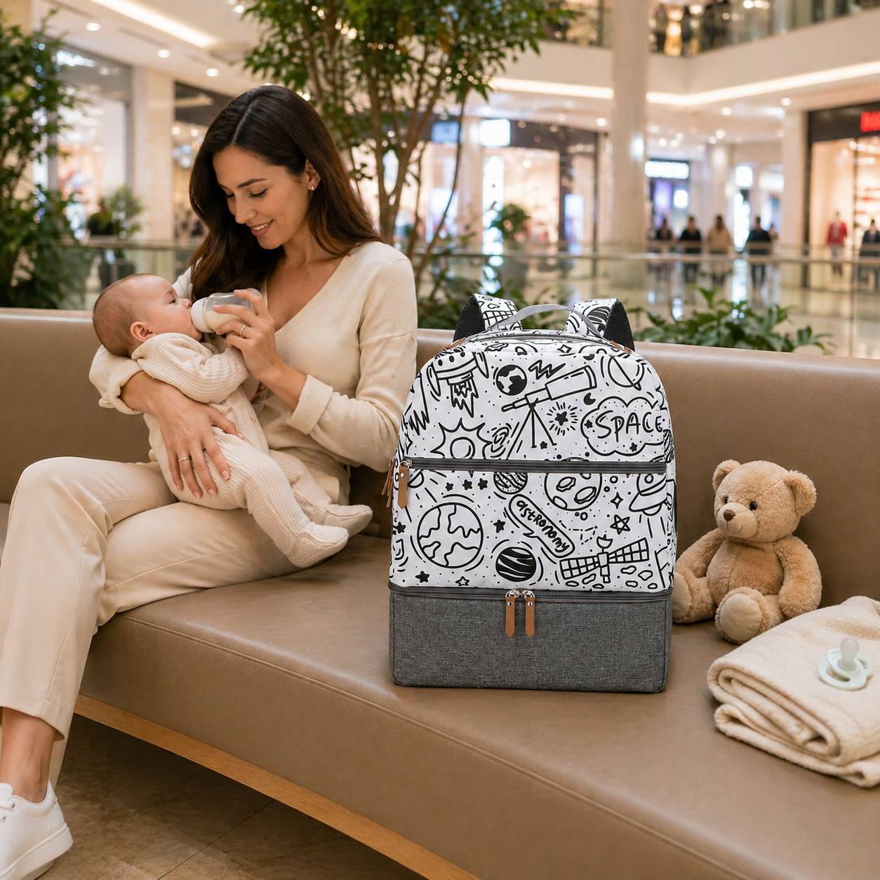 sac biberon isotherme motif espace avec organisation interne