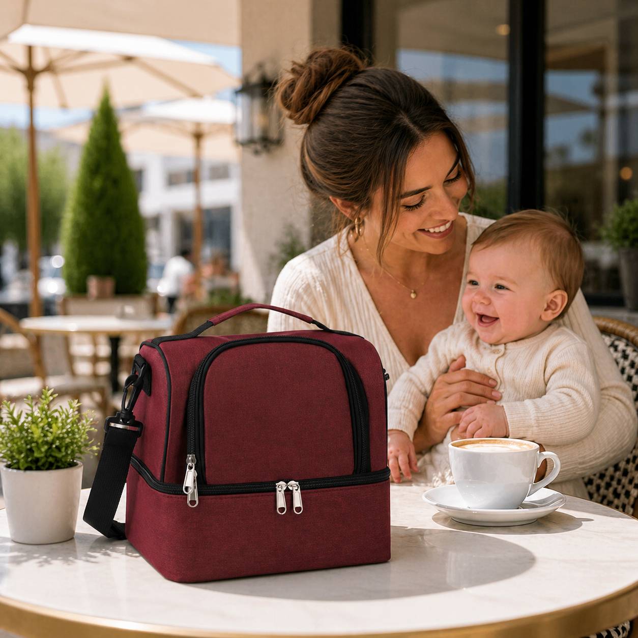 sac isotherme biberon violet maman bebe cafe terrasse moderne