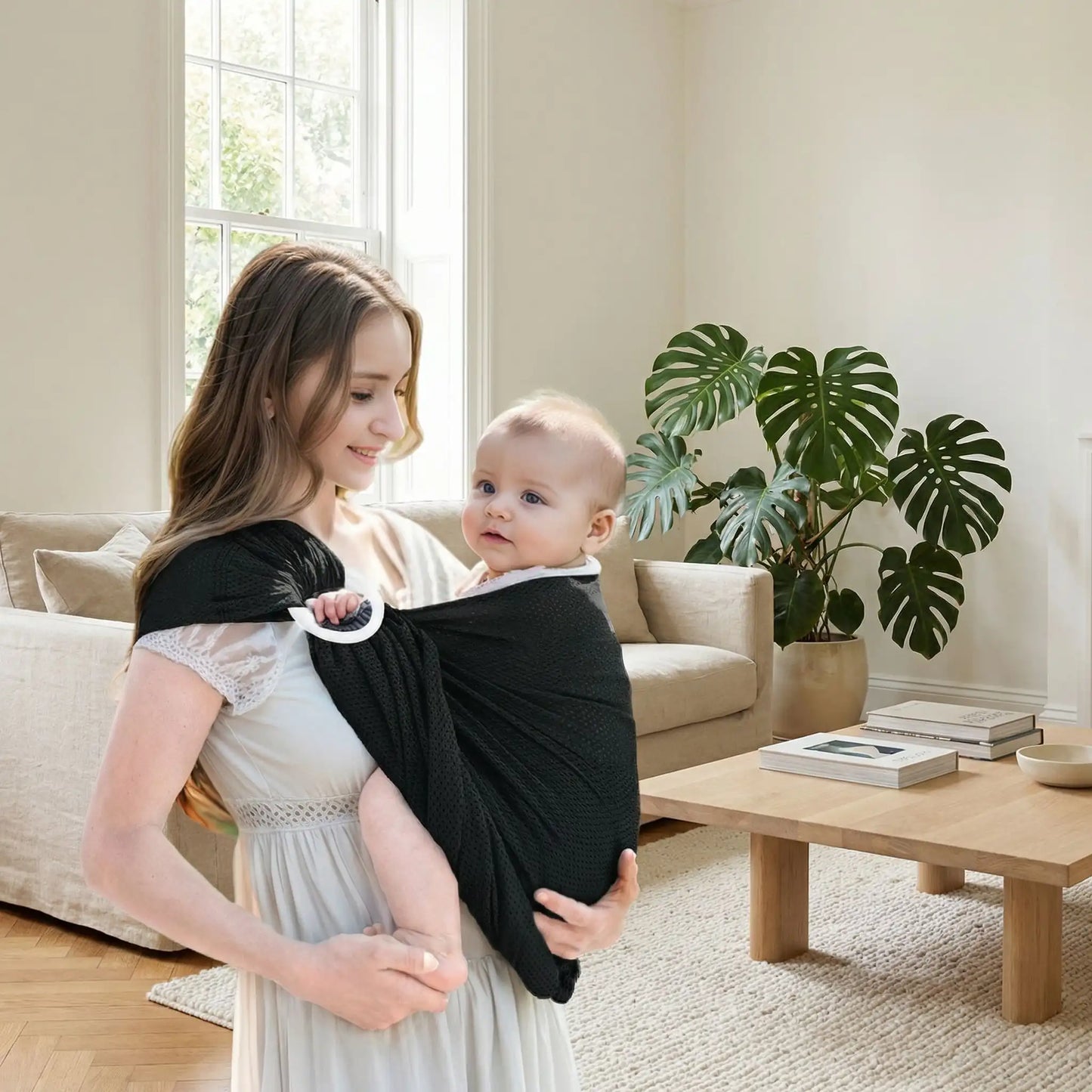 sling bebe noir portage quotidien bebe proche maman confort