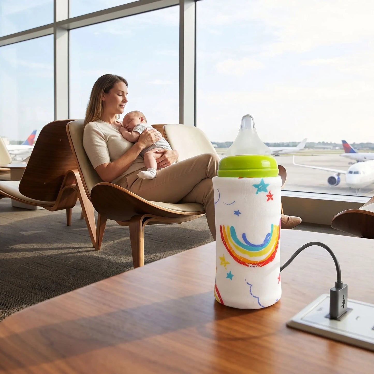 chauffe biberon nomade arc en ciel maman bebe aeroport