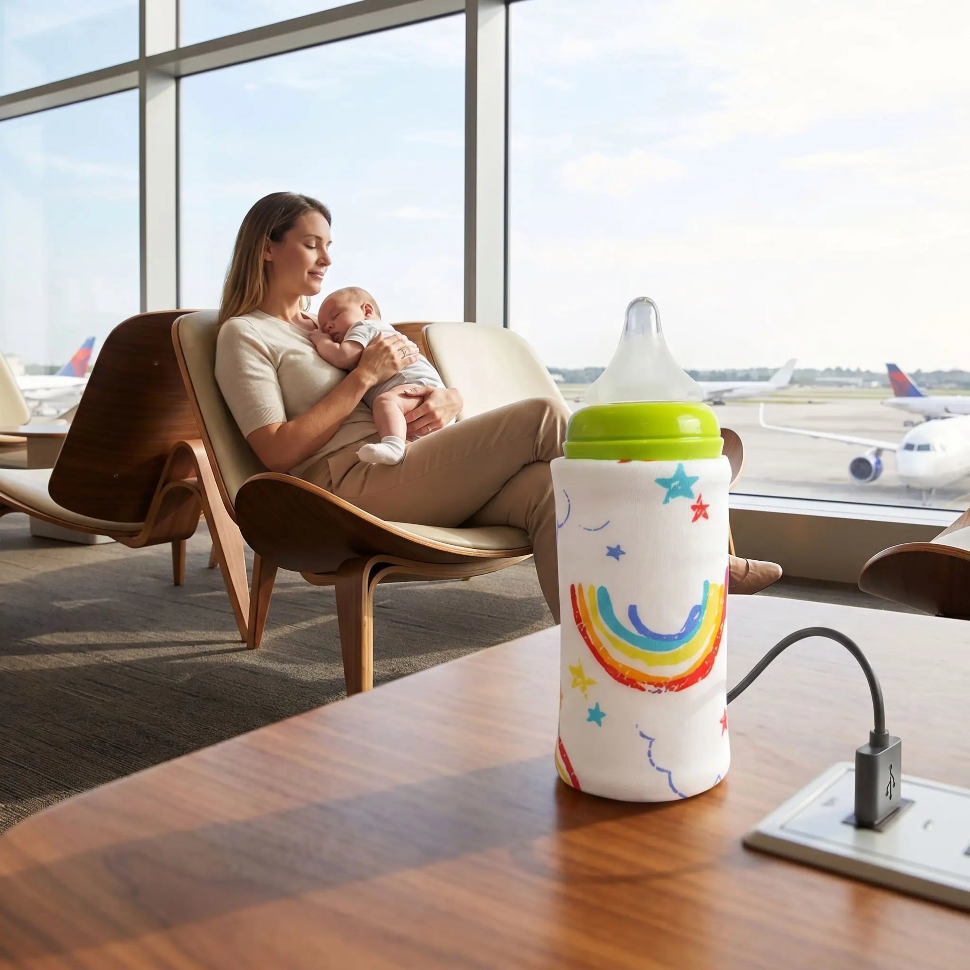 chauffe biberon nomade arc en ciel maman bebe aeroport