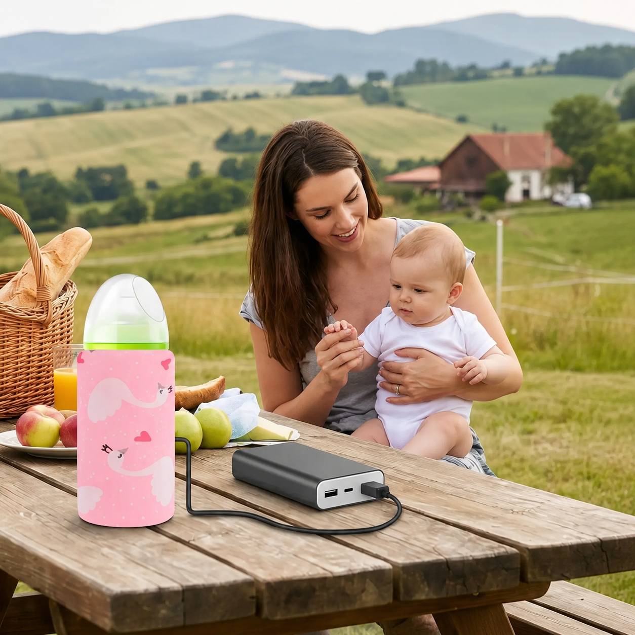 chauffe biberon nomade usb motif cygne pour chauffer biberon bebe partout