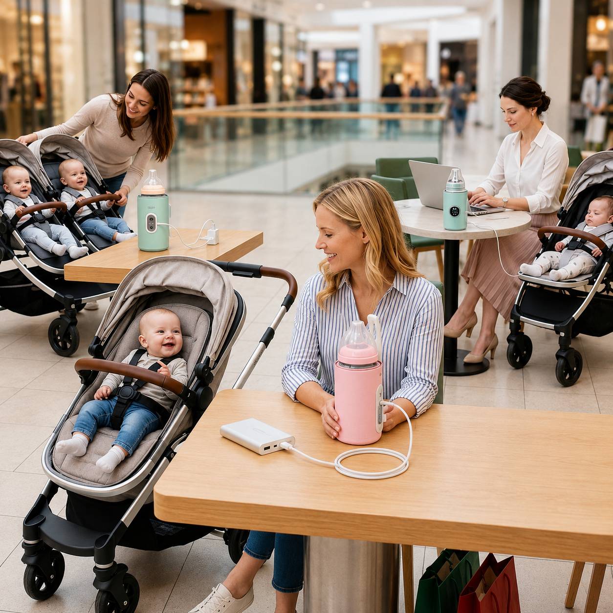 chauffe biberon nomade image plusieurs familles au centre commercial