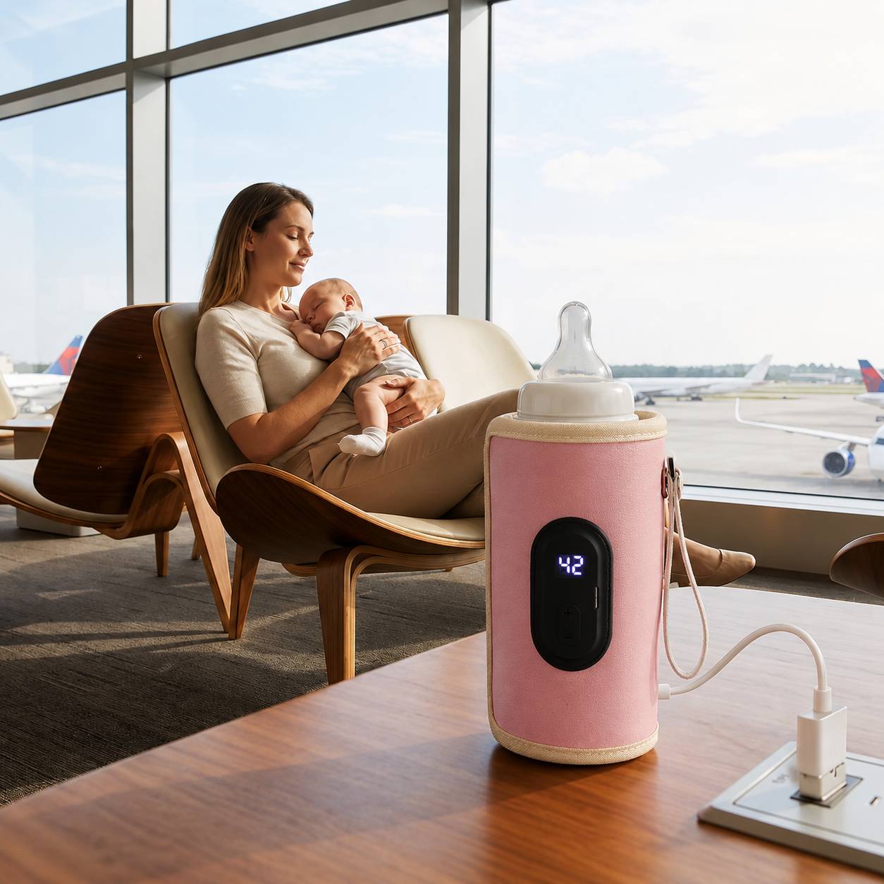 chauffe biberon nomade rose maman bebe aeroport