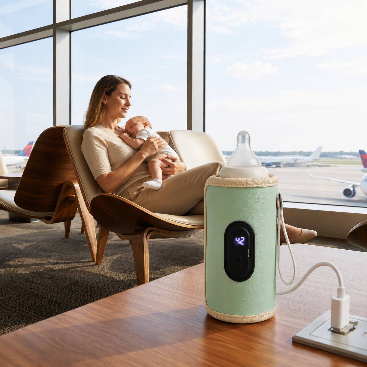 chauffe biberon nomade vert maman bebe aeroport