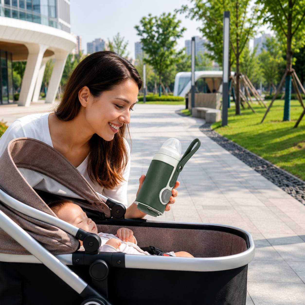 chauffe biberon nomade vert bebe poussette parc utilisation exterieur