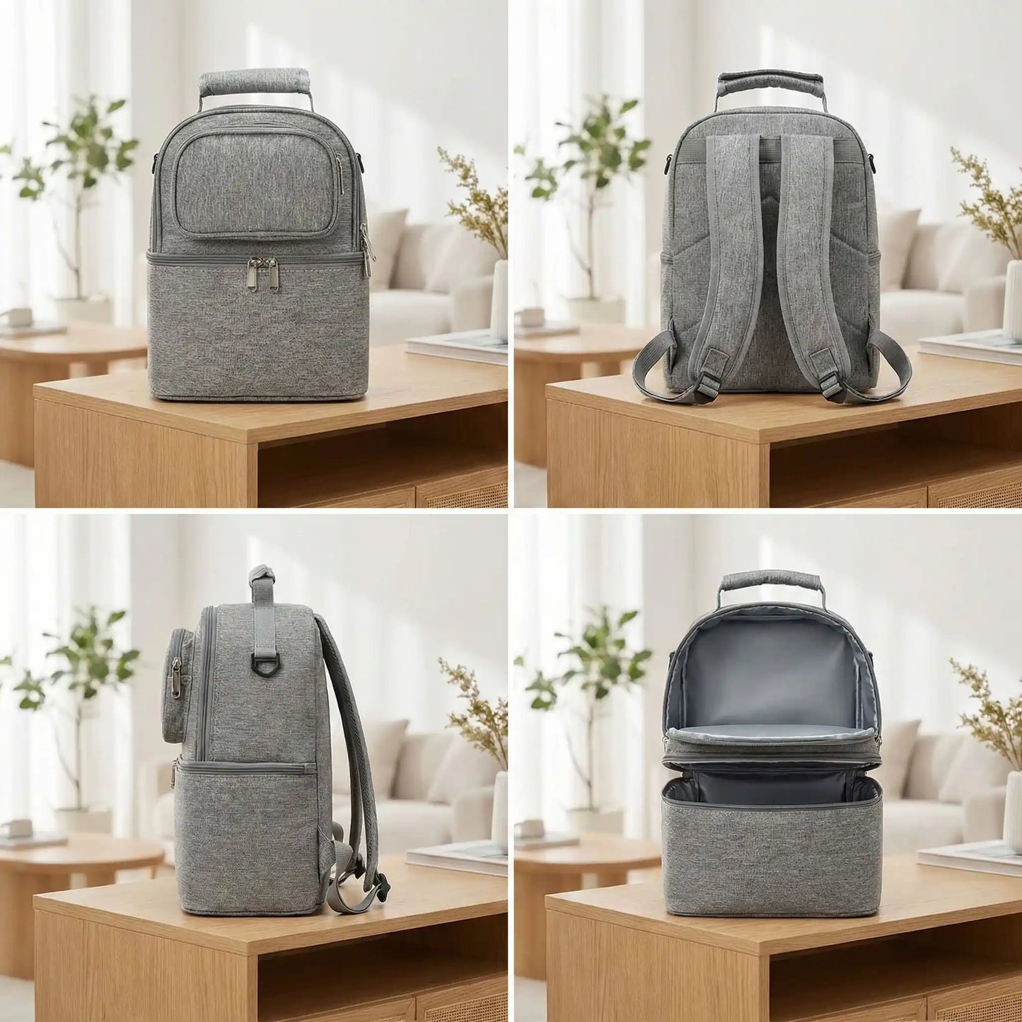 differentes vues du sac isotherme bebe double compartiment en tissu oxford resistant
