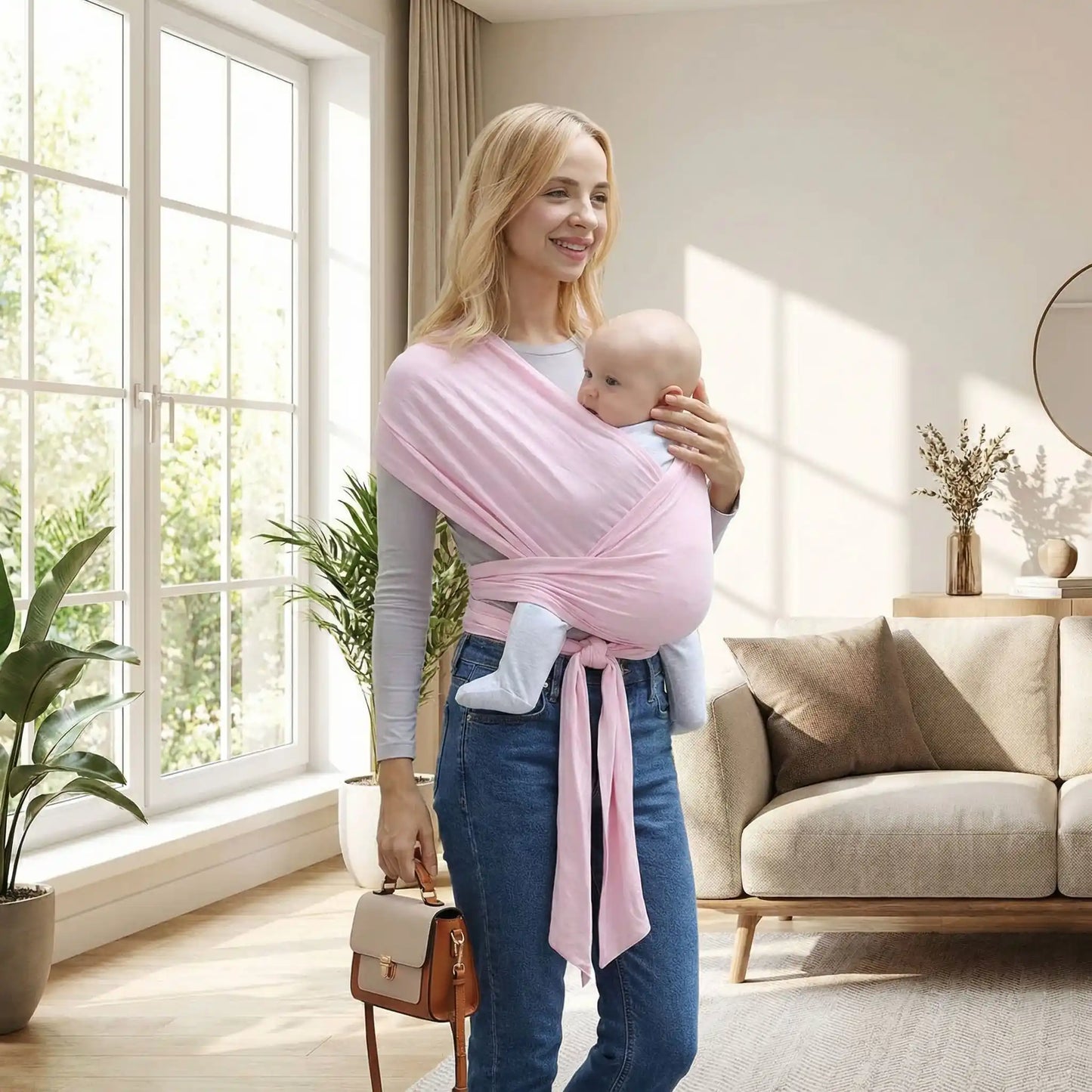 echarpe de portage bebe facile sans noeud pour debutant avec bebe en position contre maman interieur
