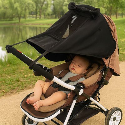 pare soleil pour poussette noir extensible offrant une couverture maximale 