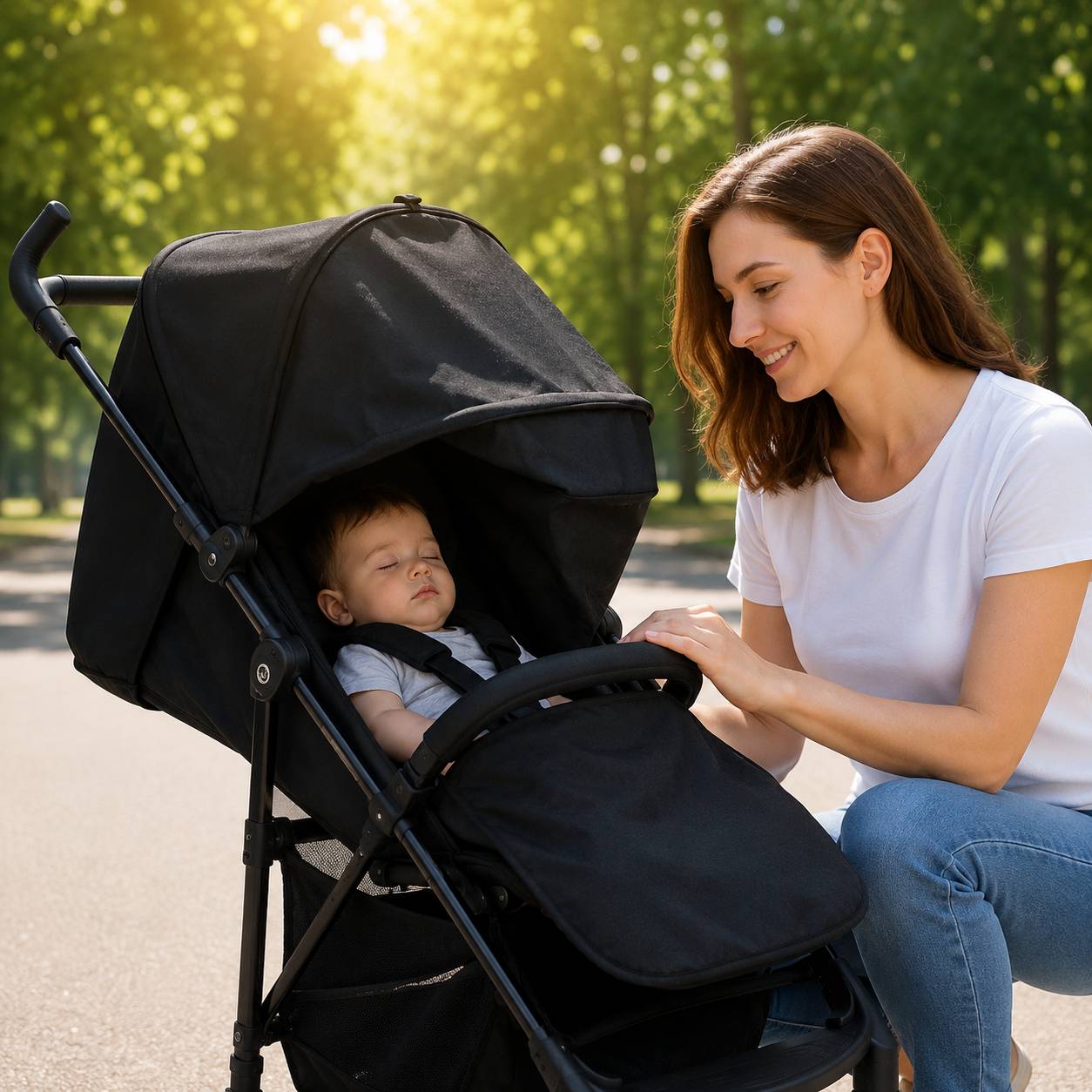 Pare soleil pour poussette noir assurant une protection solaire confortable pour bébé