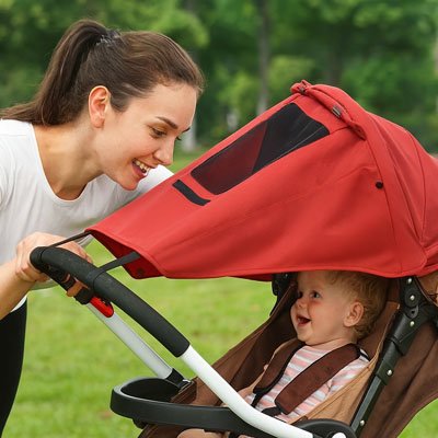 pare soleil pour poussette rouge protection contre le soleil pour les promenades avec bebe