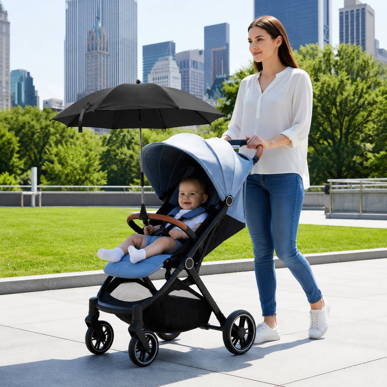 Pare soleil poussette noir anti UV protégeant bébé du soleil lors des sorties