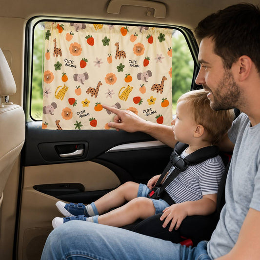 Pare soleil voiture bébé rideau avec motif animaux colorés attirant l'attention de l'enfant