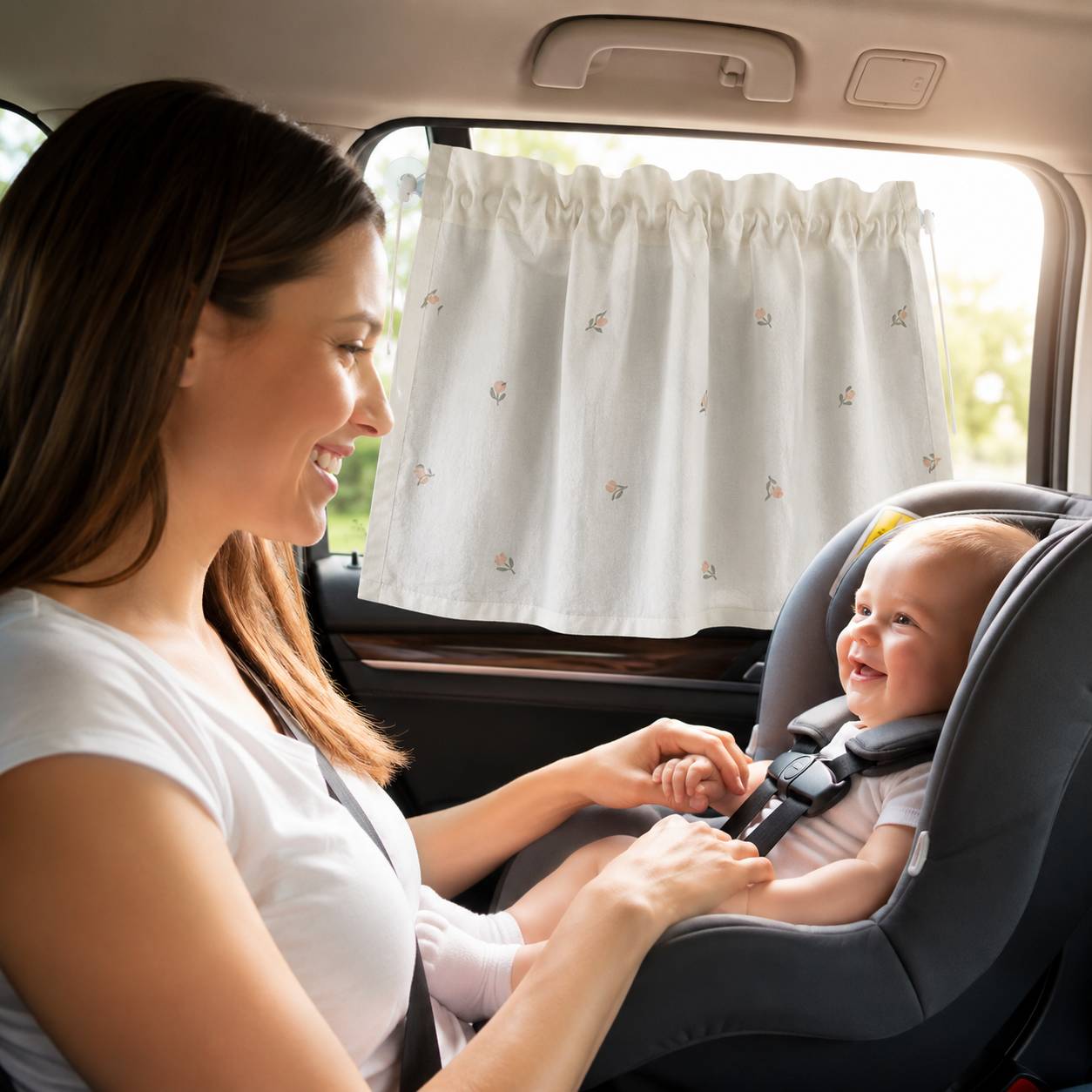pare soleil voiture bébé rideau au design fleuri offrant ombre et intimité