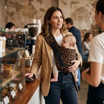 porte bebe bandouliere maman portant son bebe dans un cafe