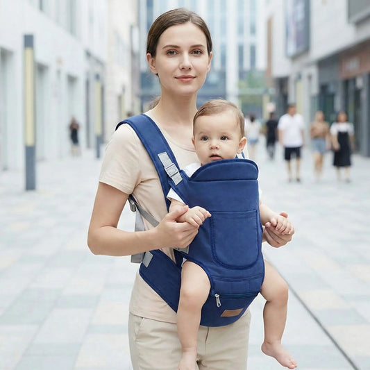 porte bebe ergonomique compact bleu portage face au monde en ville 