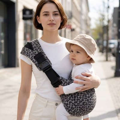 porte bebe ergonomique noir porte en bandouliere par maman avec bebe en ville