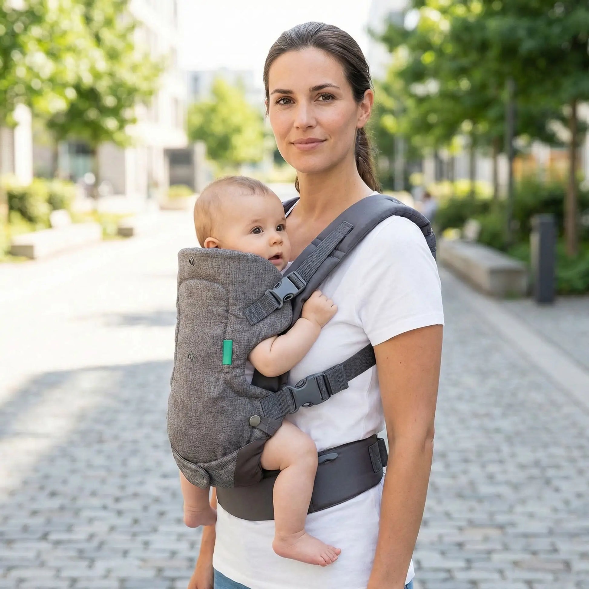 porte bebe ergonomique gris  portage face parent soutien lombaire renforce position