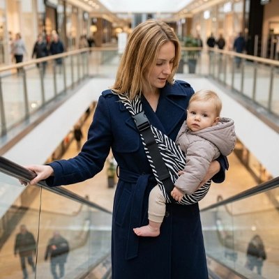 porte bebe maman portant son bebe dans une gare