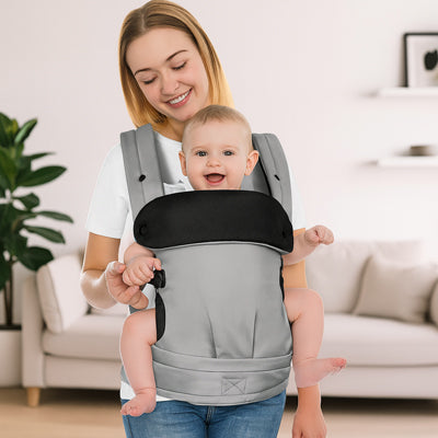 porte bébé physiologique gris en position face au monde