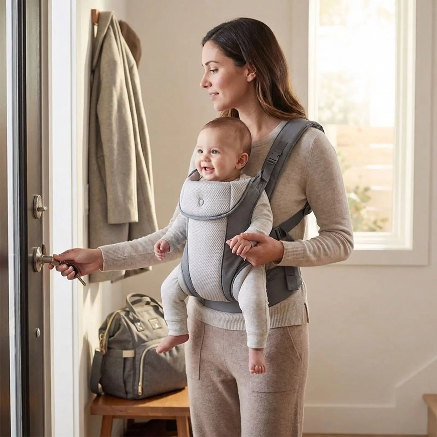 porte bebe physiologique maman pret a sortir maison bebe eveille portage ventral