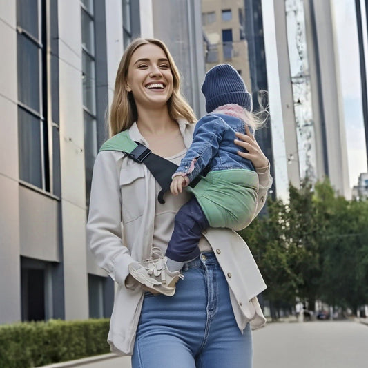 Porte bébé sling utilisé en ville pour porter bébé tout en gardant les mains libres