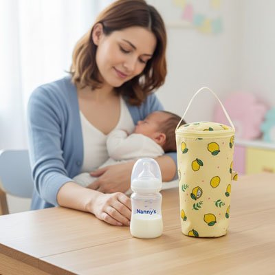 porte biberon isotherme bebe avec maman allaitant 