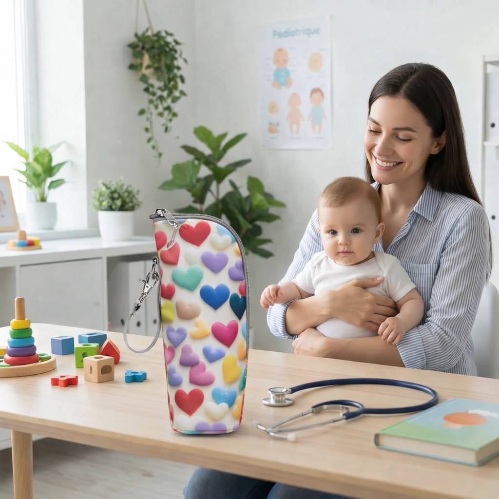 porte biberon isotherme motif coeurs consultation bebe pratique