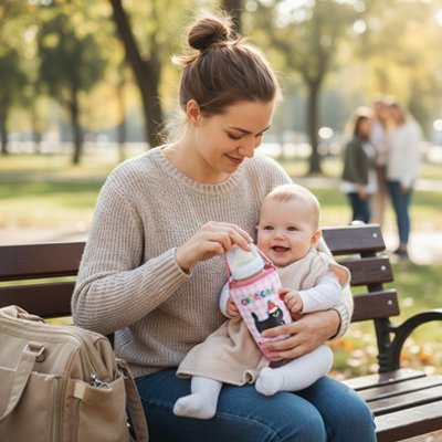 porte biberon isotherme utilise en sortie pour nourrir bebe en exterieur