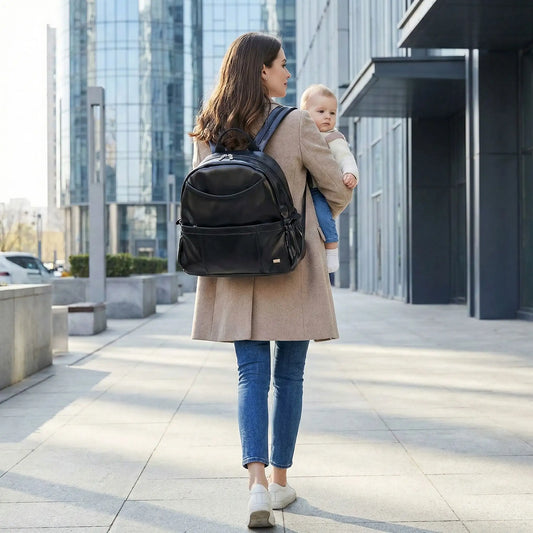 sac a dos a langer urbain noir porte sur le dos maman en ville moderne avec bebe
