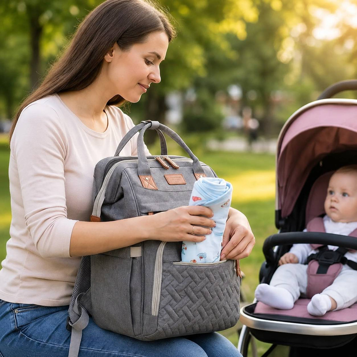 sac a langer avec tapis de change poche biberon ferme