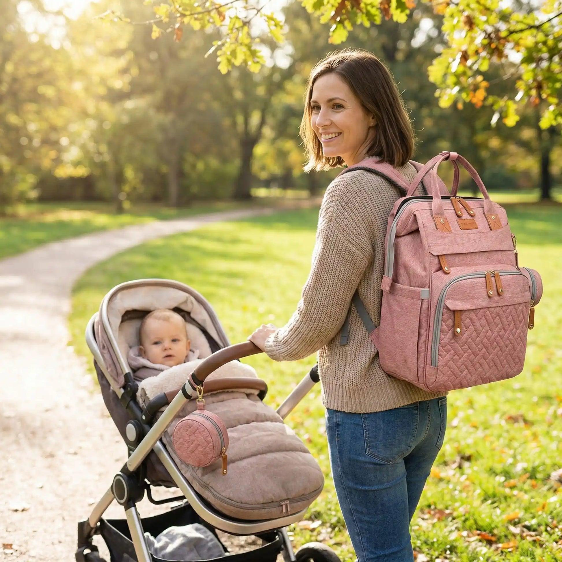 Un sac a langer avec berceau integre est presente dans sa variante de couleur noir