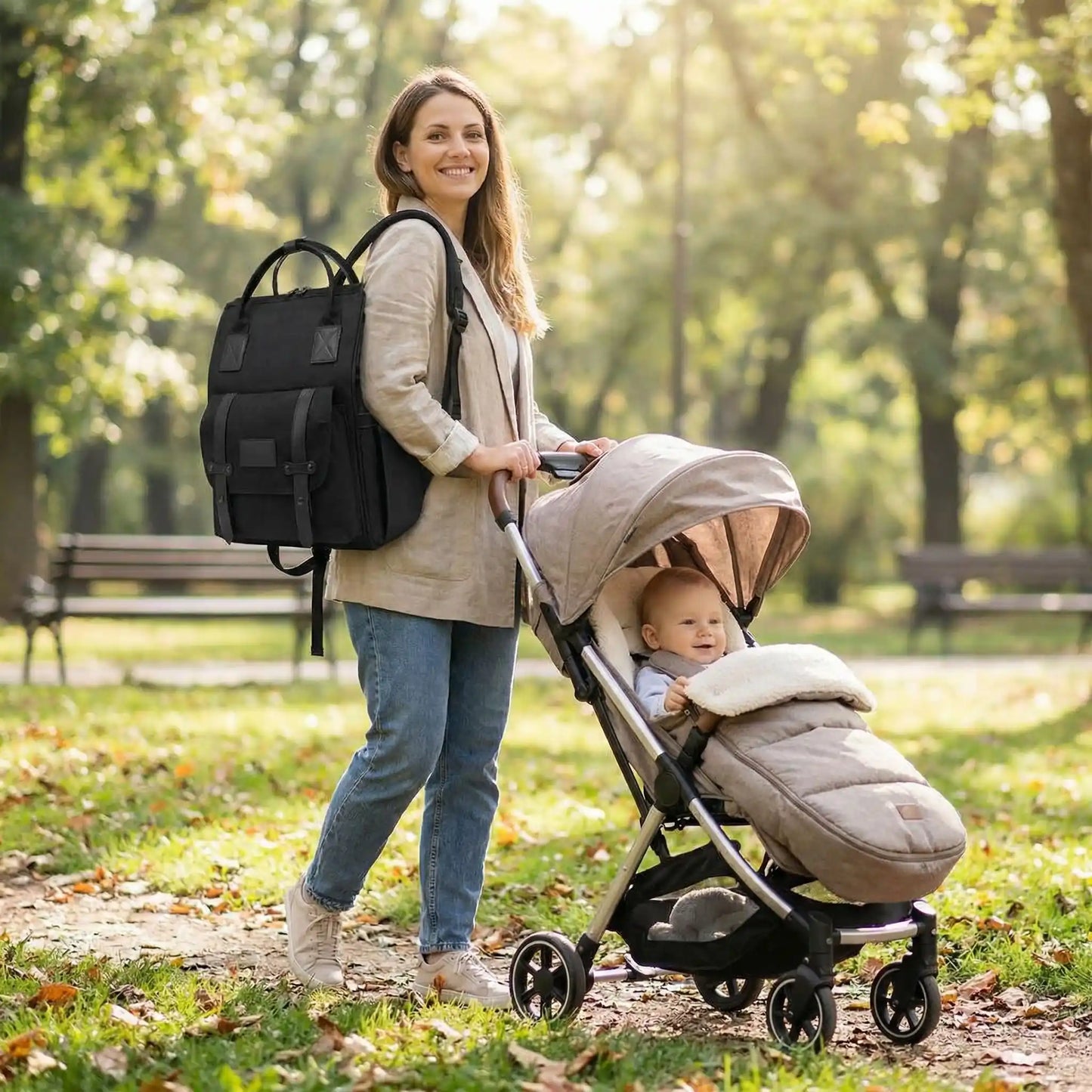 Sac a langer elegant grande capacite noir discret pour parents modernes