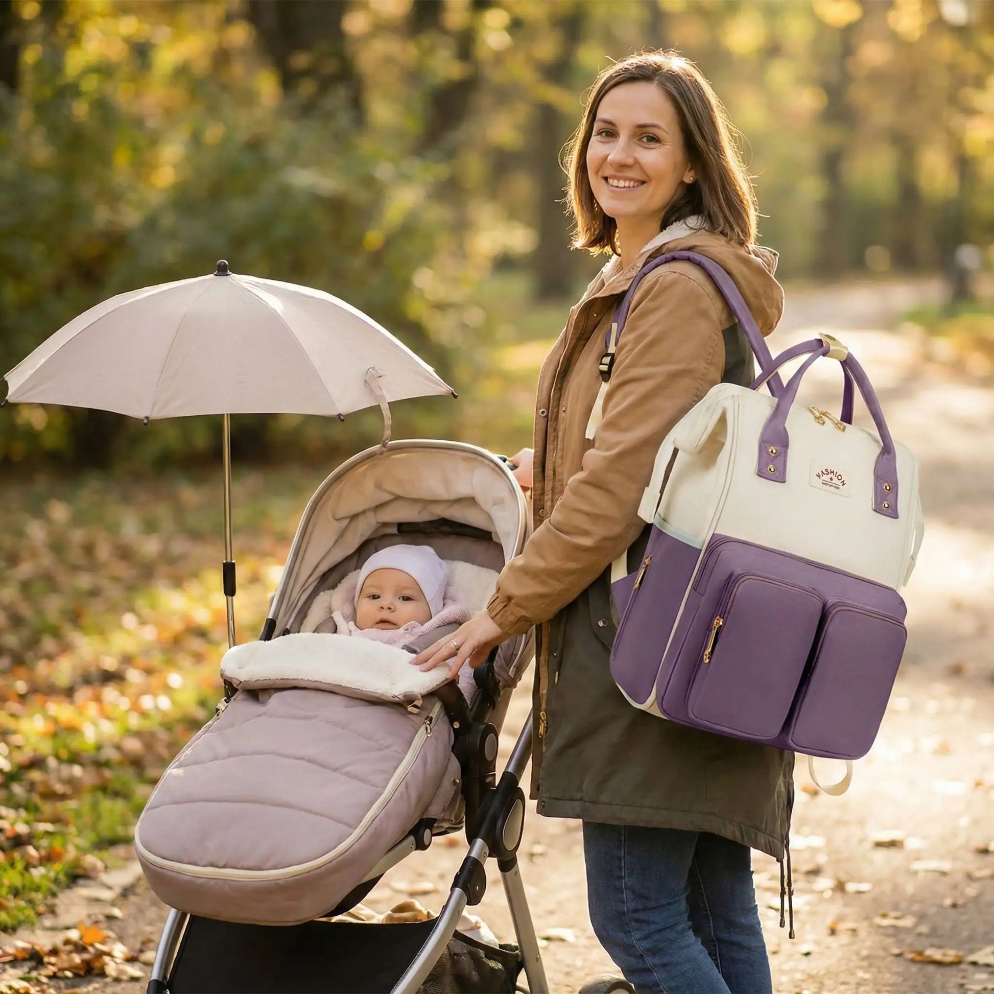 Sac a langer polyvalent de grande capacite variante mauve blanc
