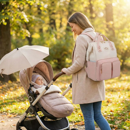 Sac a langer polyvalent de grande capacite variante rose blanc
