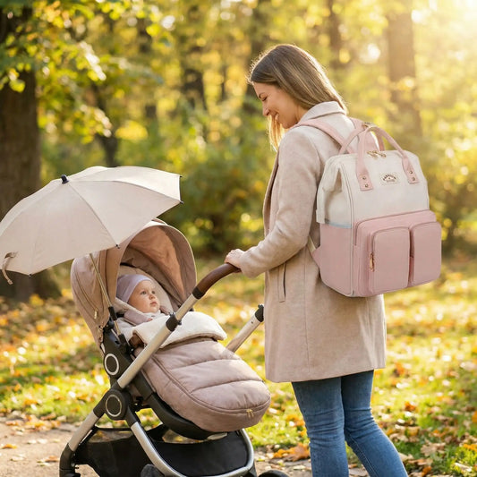 Sac a langer polyvalent de grande capacite variante rose blanc
