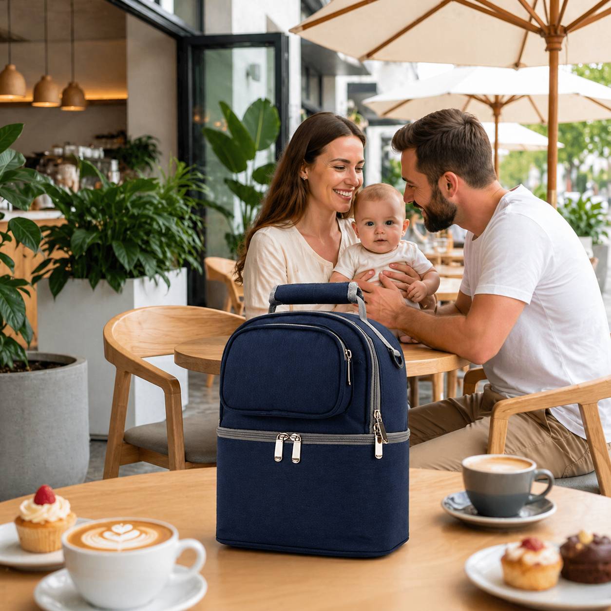 Sac biberon isotherme bleu grande capacité utilisé en sortie 