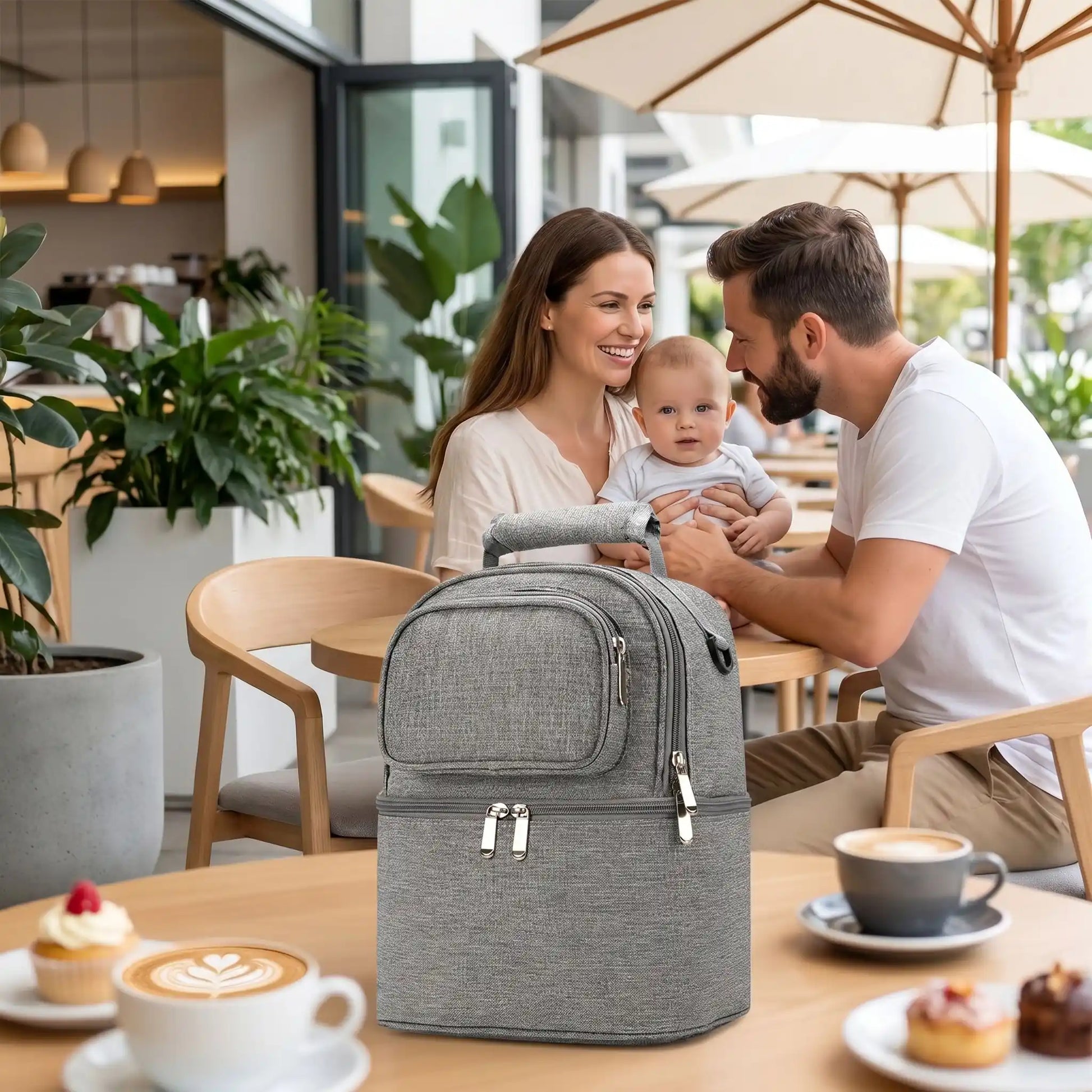 Sac biberon isotherme gris grande capacité utilisé en sortie 