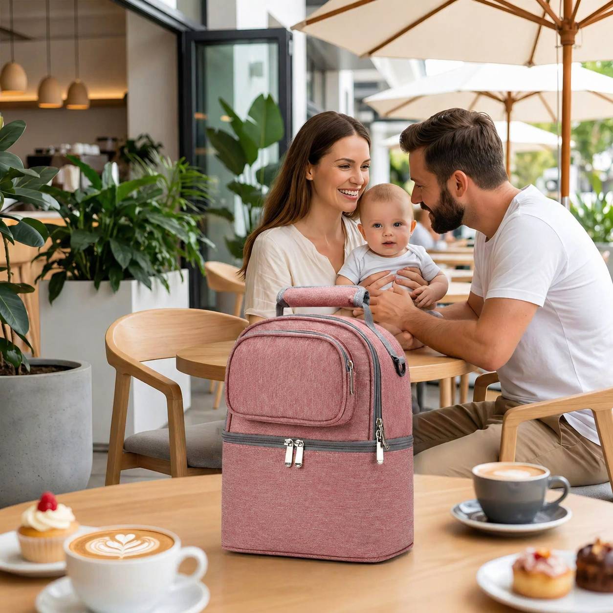 Sac biberon isotherme rose grande capacité utilisé en sortie 