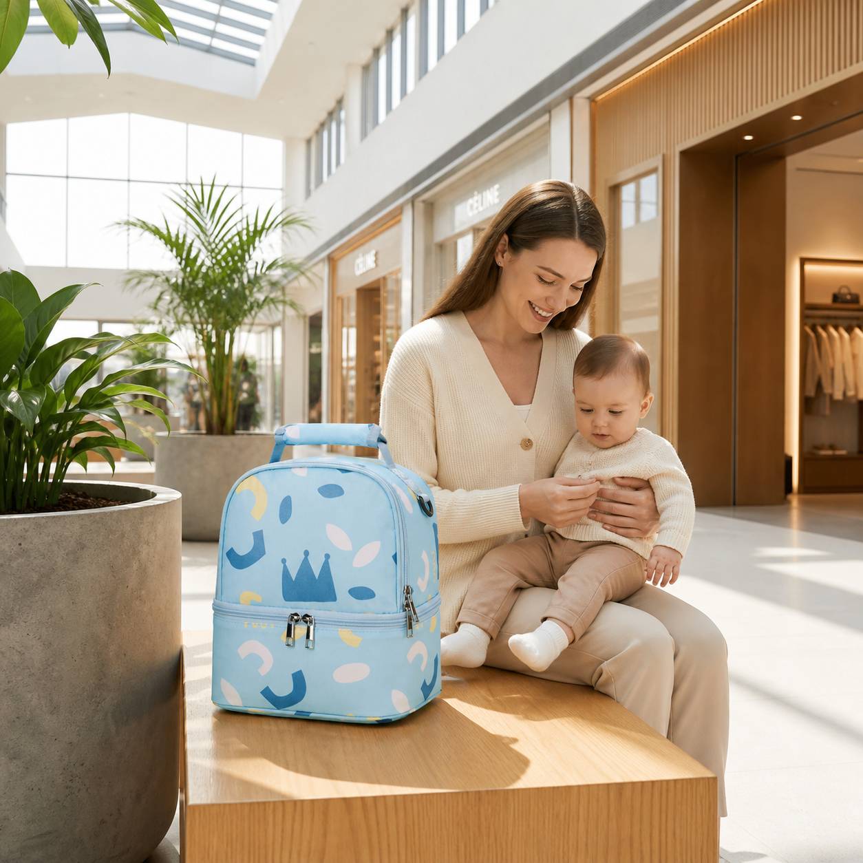 sac isotherme biberon bleu motif couronne utilisation quotidienne maman bebe