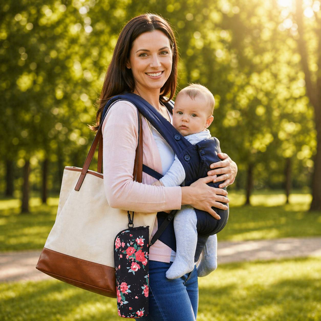 sac isotherme biberon fleurs noir compact sortie bebe facile transport