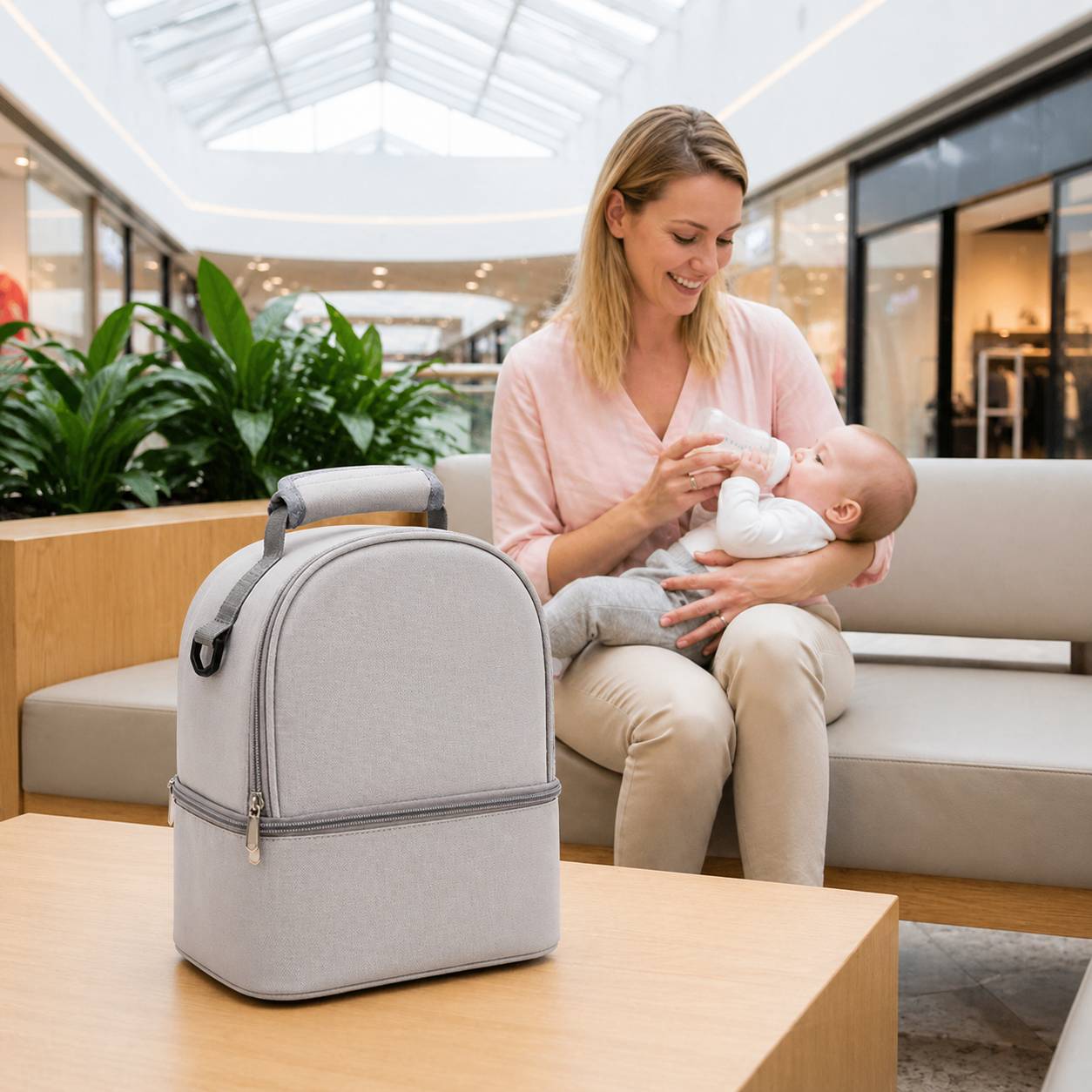 sac isotherme biberon gris design moderne sac repas bebe transport facile