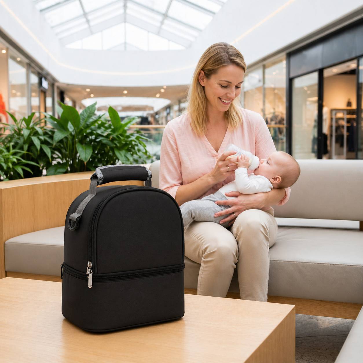 sac isotherme biberon noir design moderne sac repas bebe transport facile
