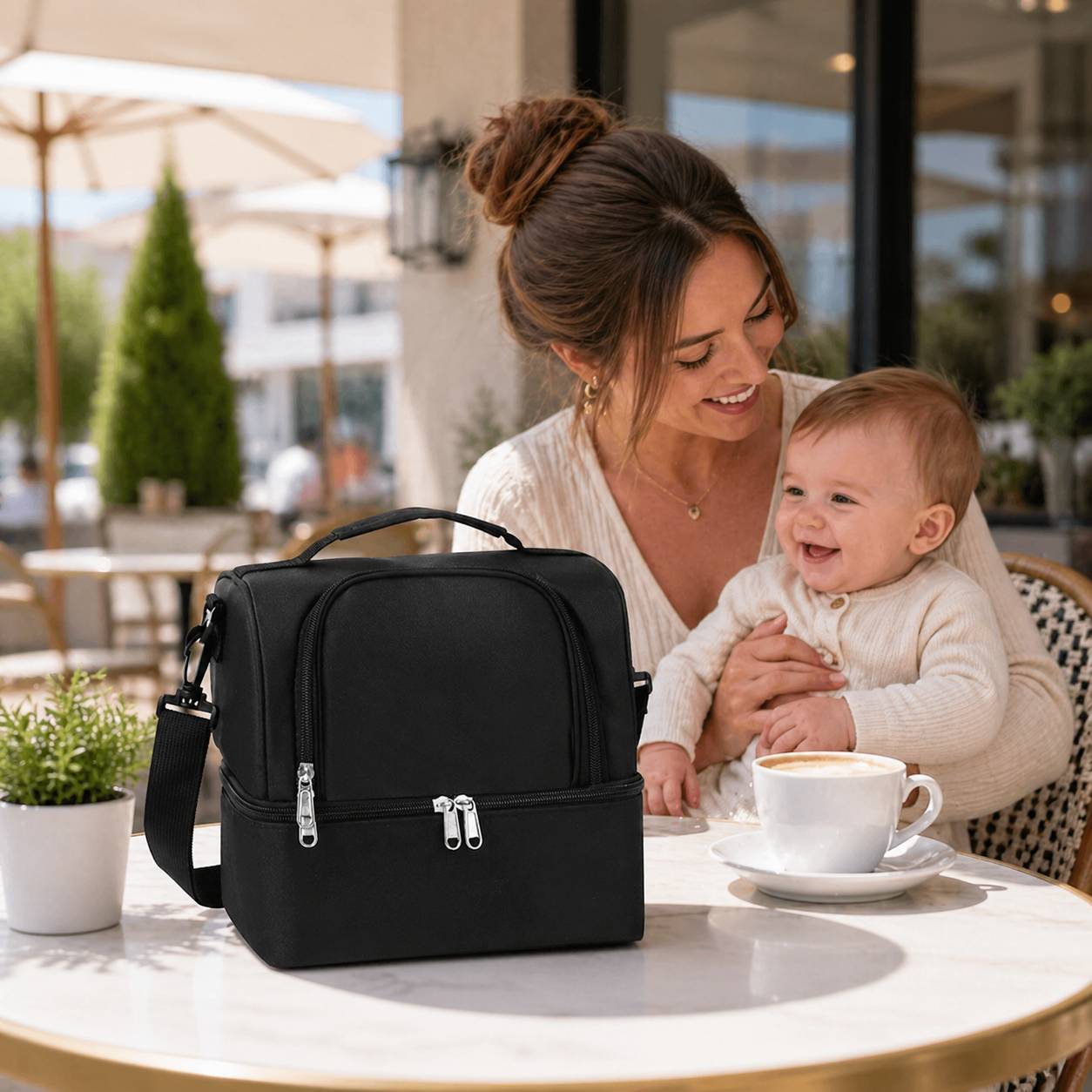sac isotherme biberon noir maman bebe cafe terrasse moderne