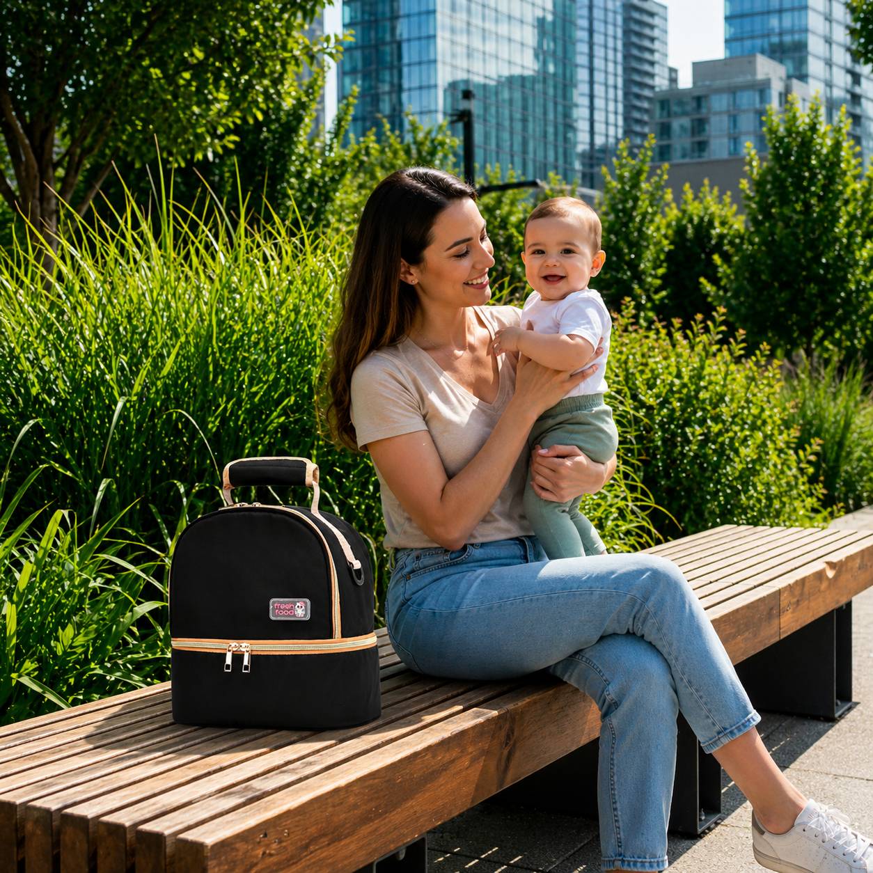 sac isotherme biberon noir design compact pour repas bebe en deplacement