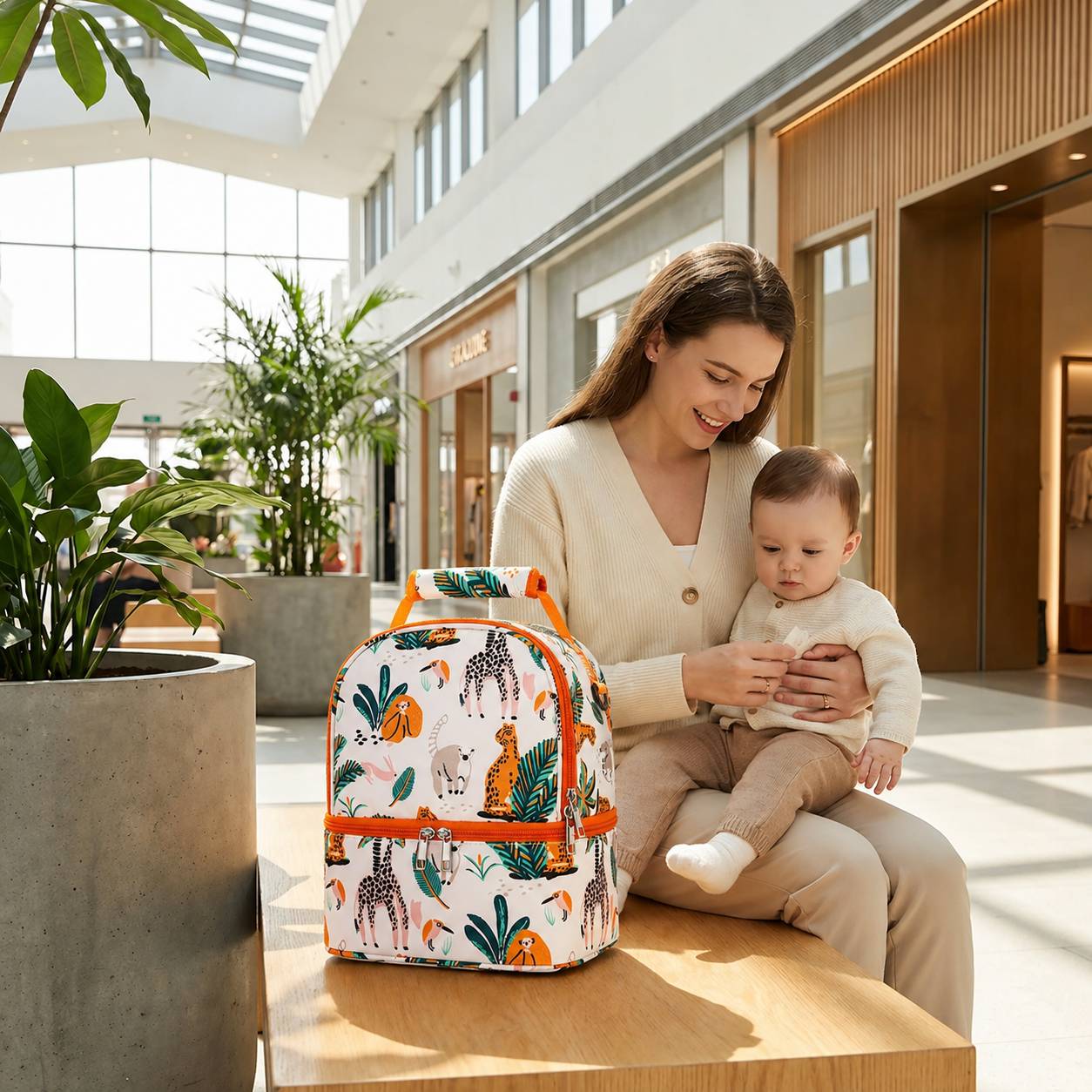 sac isotherme biberon motif animaux safari rangement biberons maman bebe