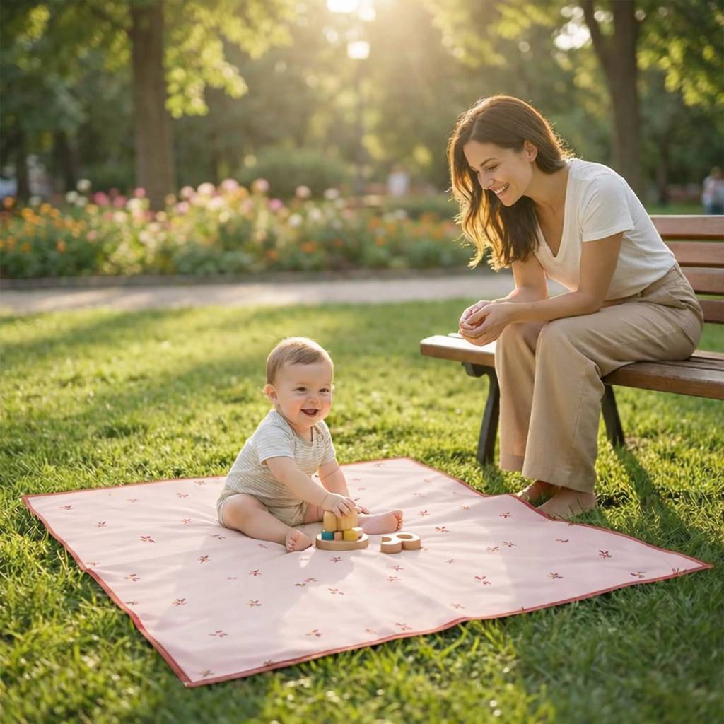tapis a langer nomade fleur rose bebe parc exterieur maman